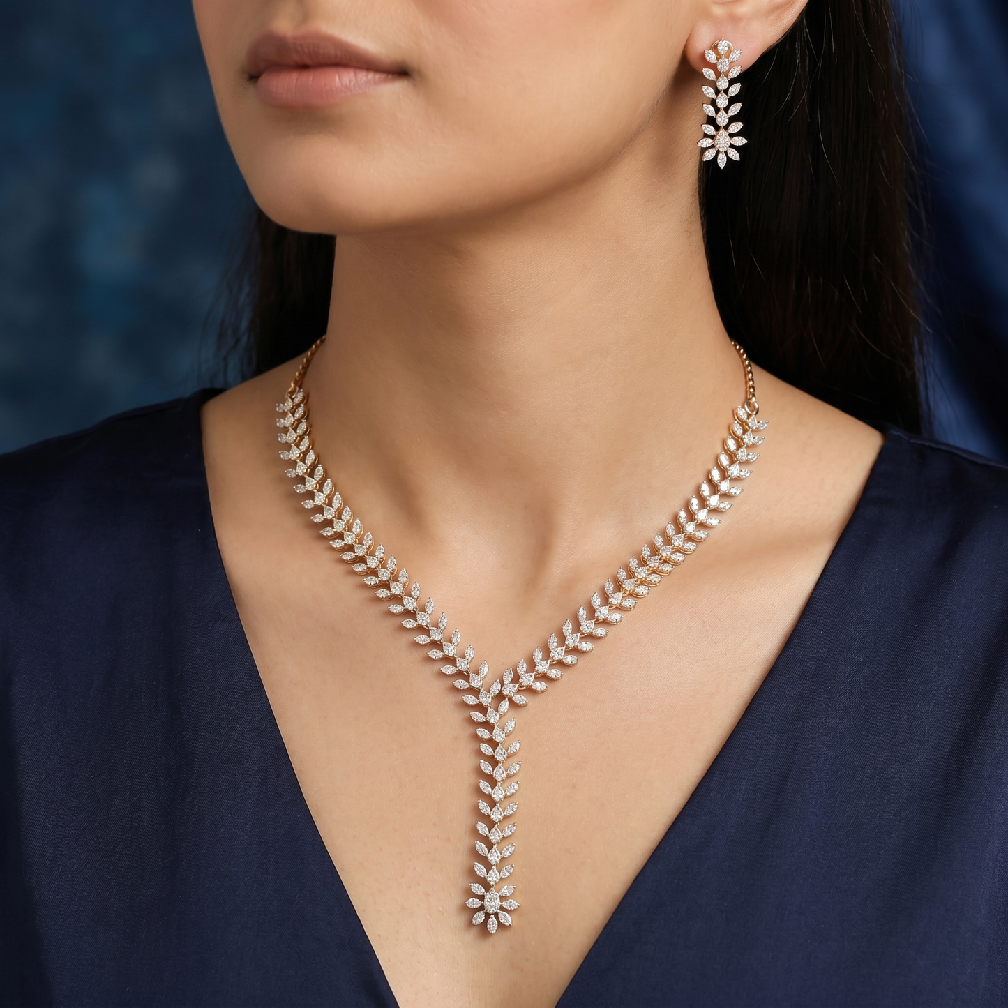 Braided Leaf Necklace with Slim Cascading Arrangement