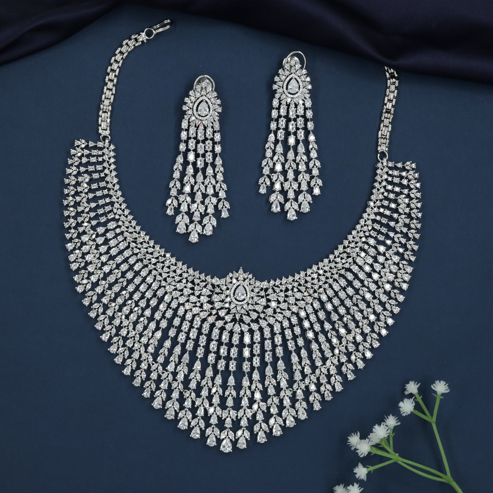 Braided Mesh Necklace with Multi Row Tassel Styling