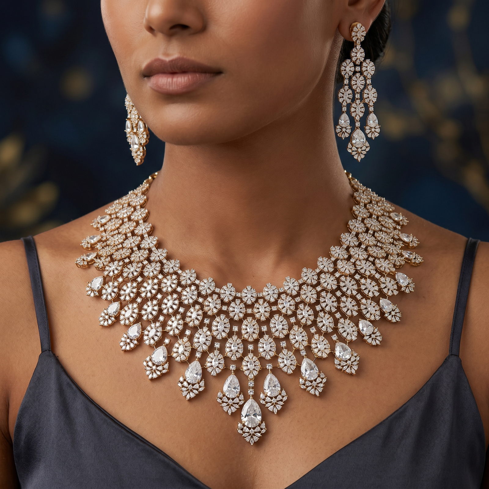Braided Petal Necklace with Layered Cluster Pattern