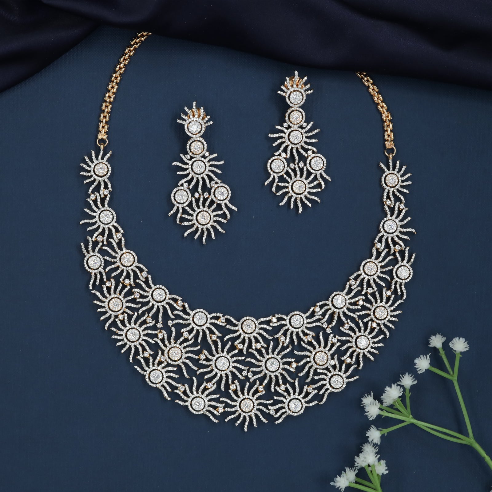 Radiant Disc Necklace with Interwoven Sunburst Layout