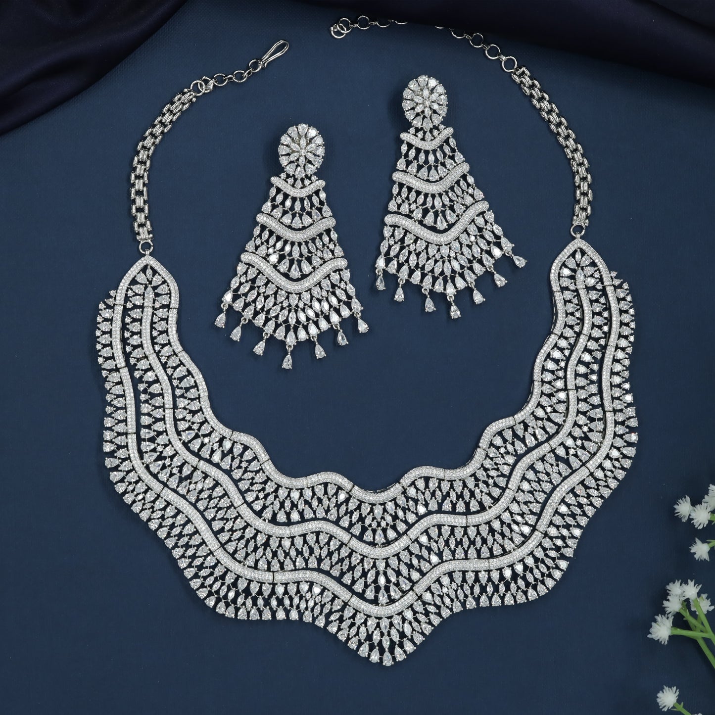 Wave Border Necklace with Layered Mesh Panels