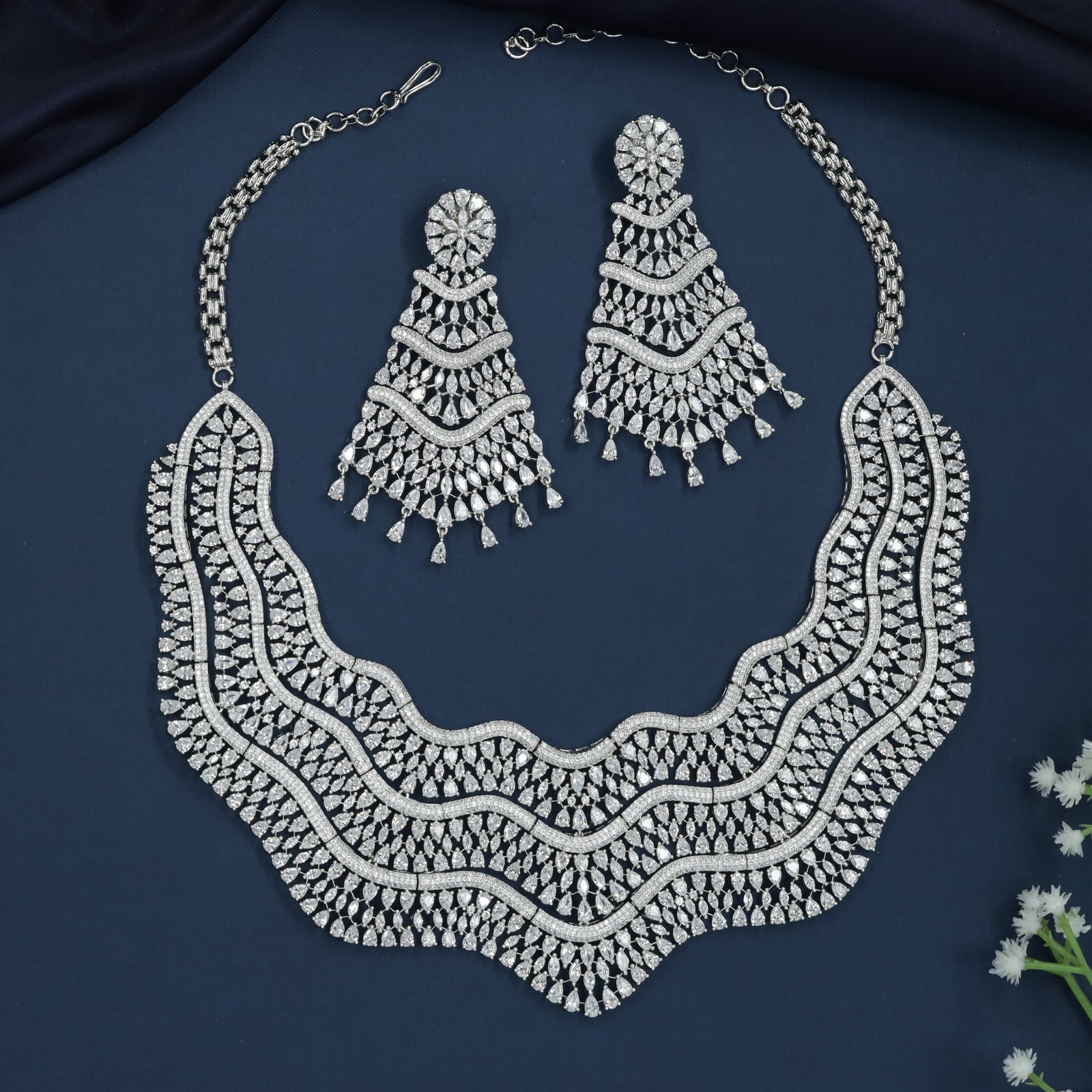 Wave Border Necklace with Layered Mesh Panels