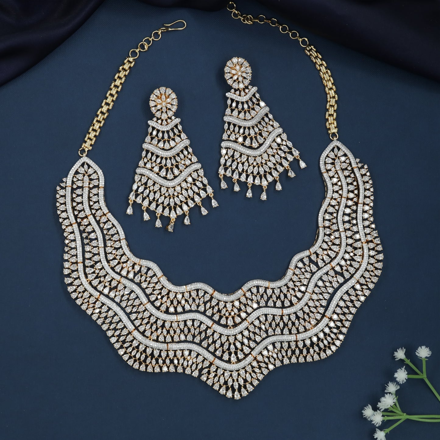 Wave Border Necklace with Layered Mesh Panels