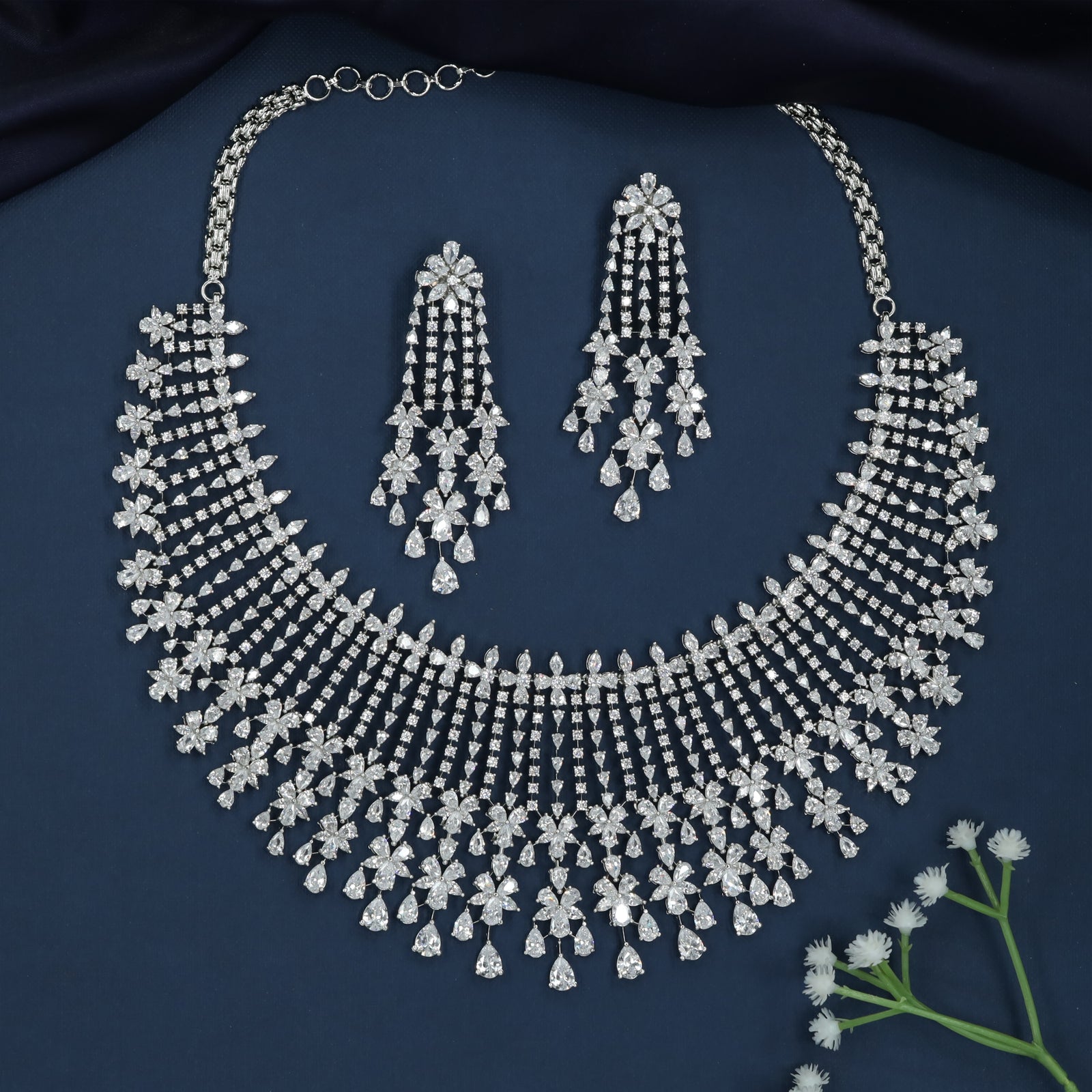 Floral Fringe Necklace with Cascading Drop Curtains