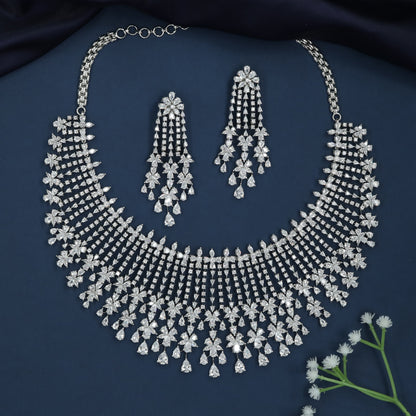 Floral Fringe Necklace with Cascading Drop Curtains