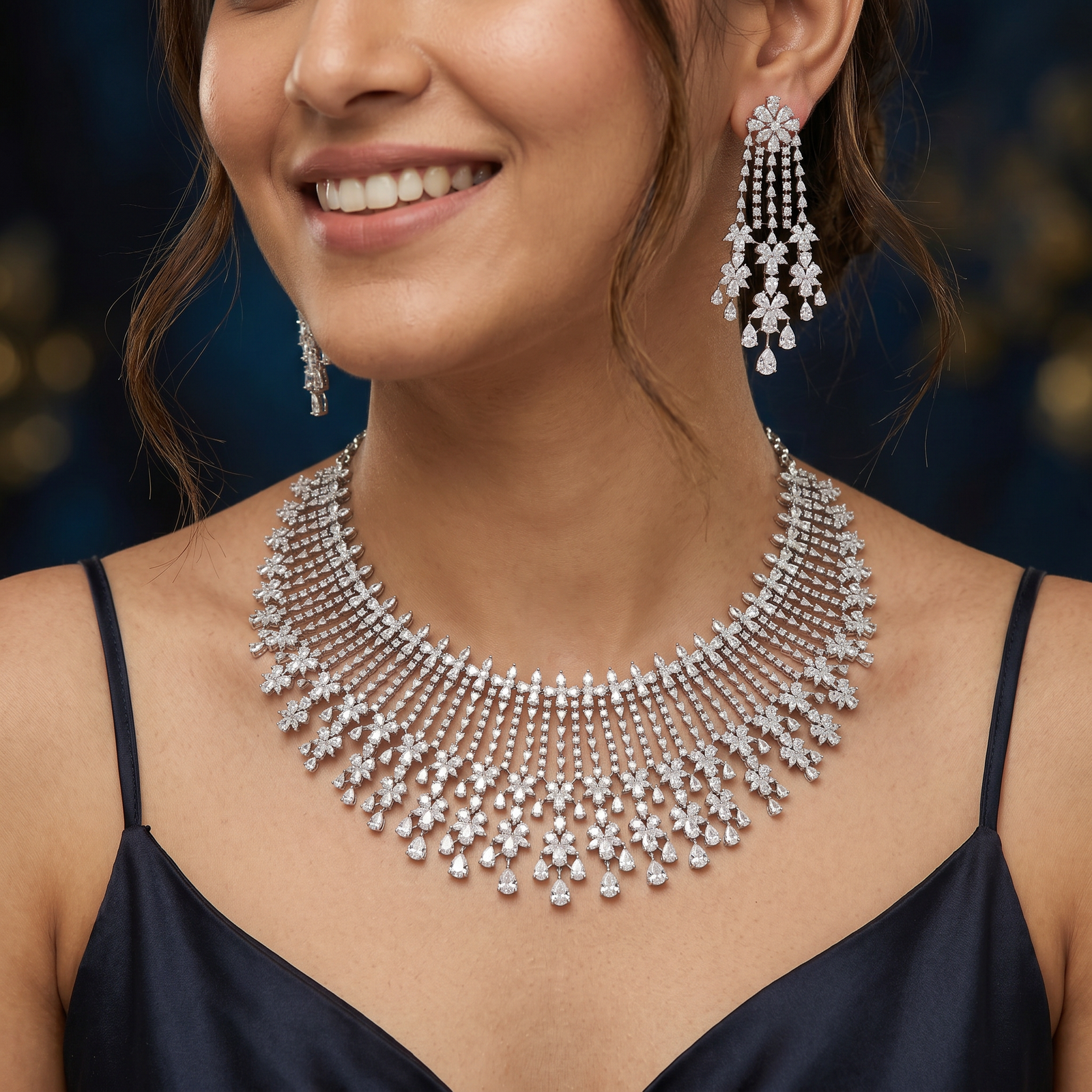 Floral Fringe Necklace with Cascading Drop Curtains