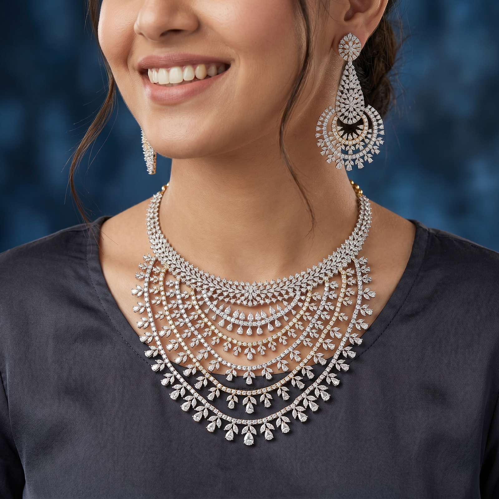 Layered Garland Necklace with Cascading Vine Drapes