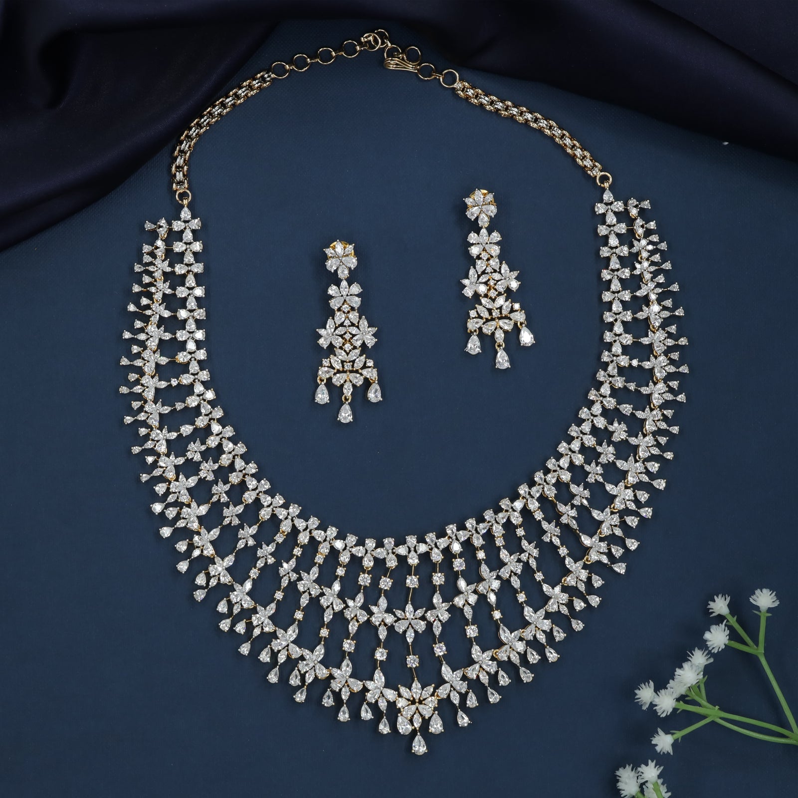 Braided Border Necklace with Hanging Floral Petal Detailing