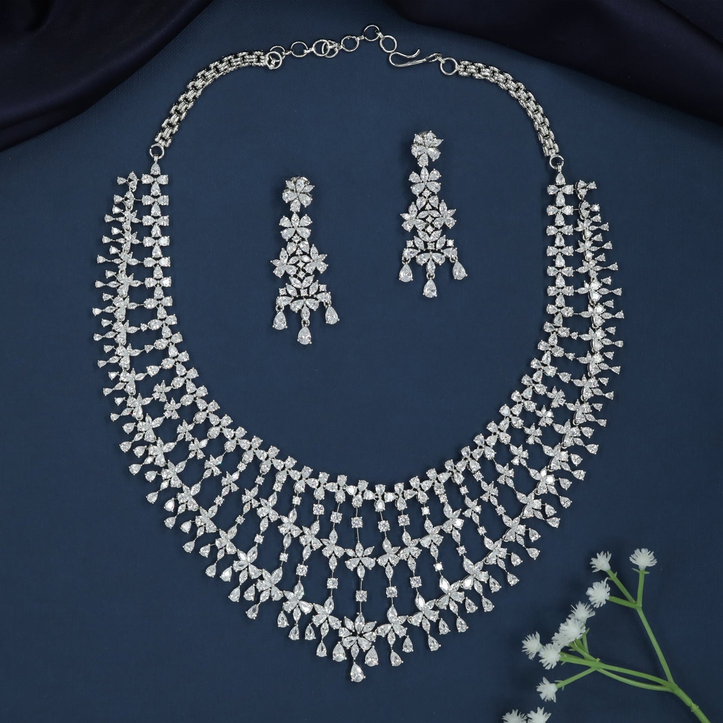 Braided Border Necklace with Hanging Floral Petal Detailing