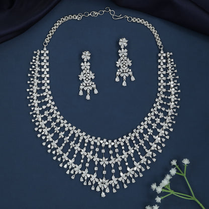 Braided Border Necklace with Hanging Floral Petal Detailing