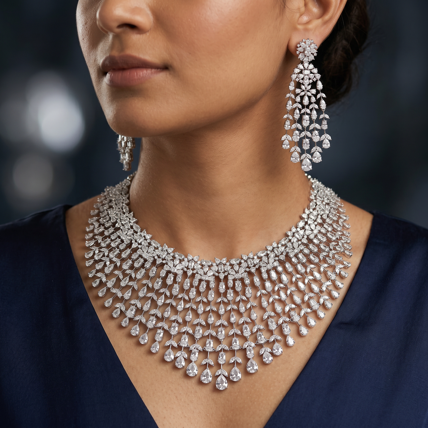 Marquise Floral Necklace with Multi Strand Drop Styling