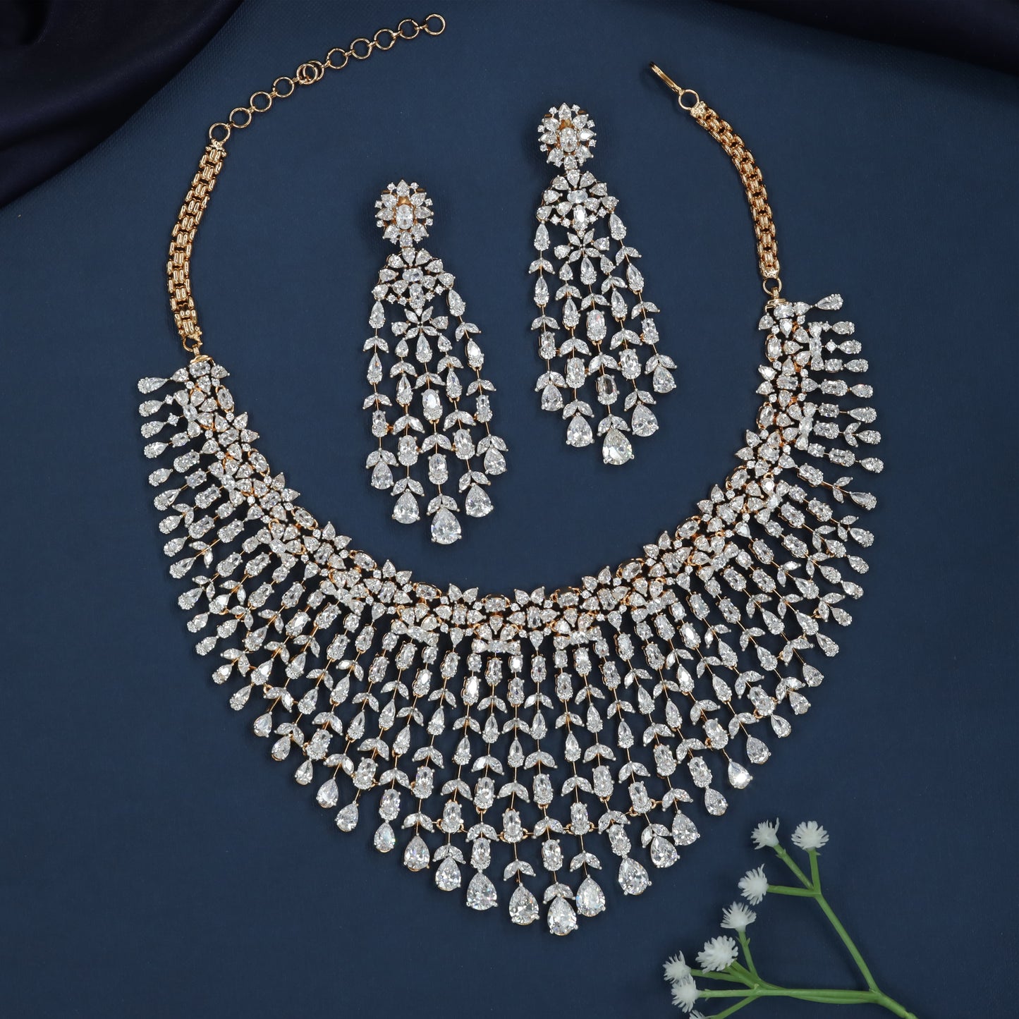Marquise Floral Necklace with Multi Strand Drop Styling