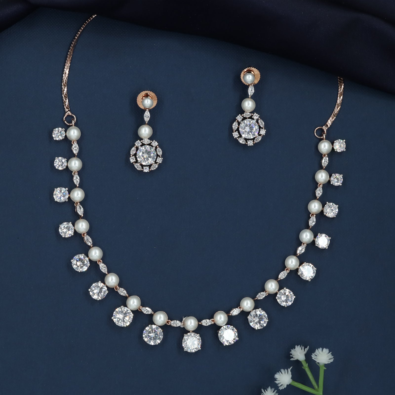 Pearl Drop Necklace with Circular Hanging Accents