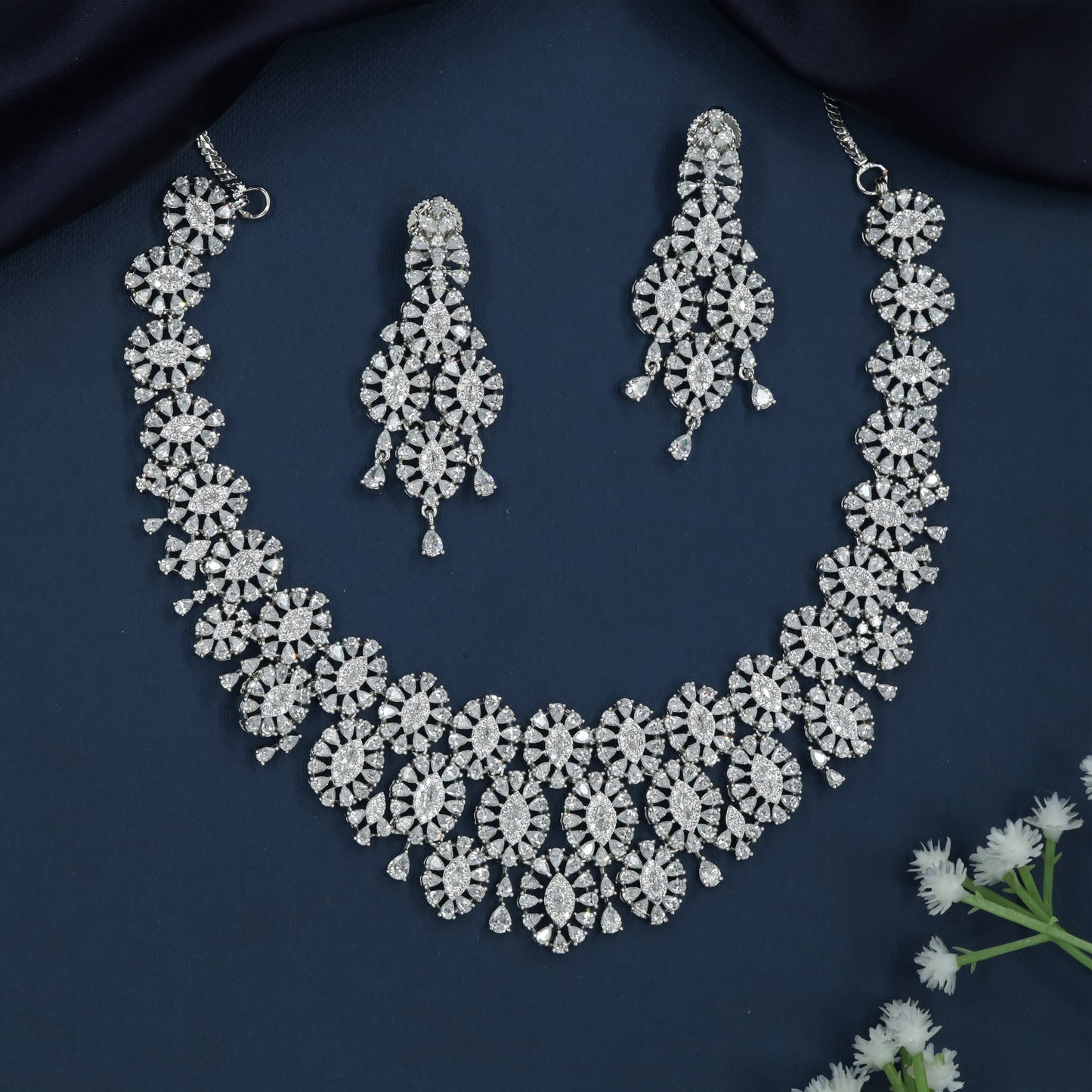Floral Cluster Necklace with Layered Oval Bloom Panels