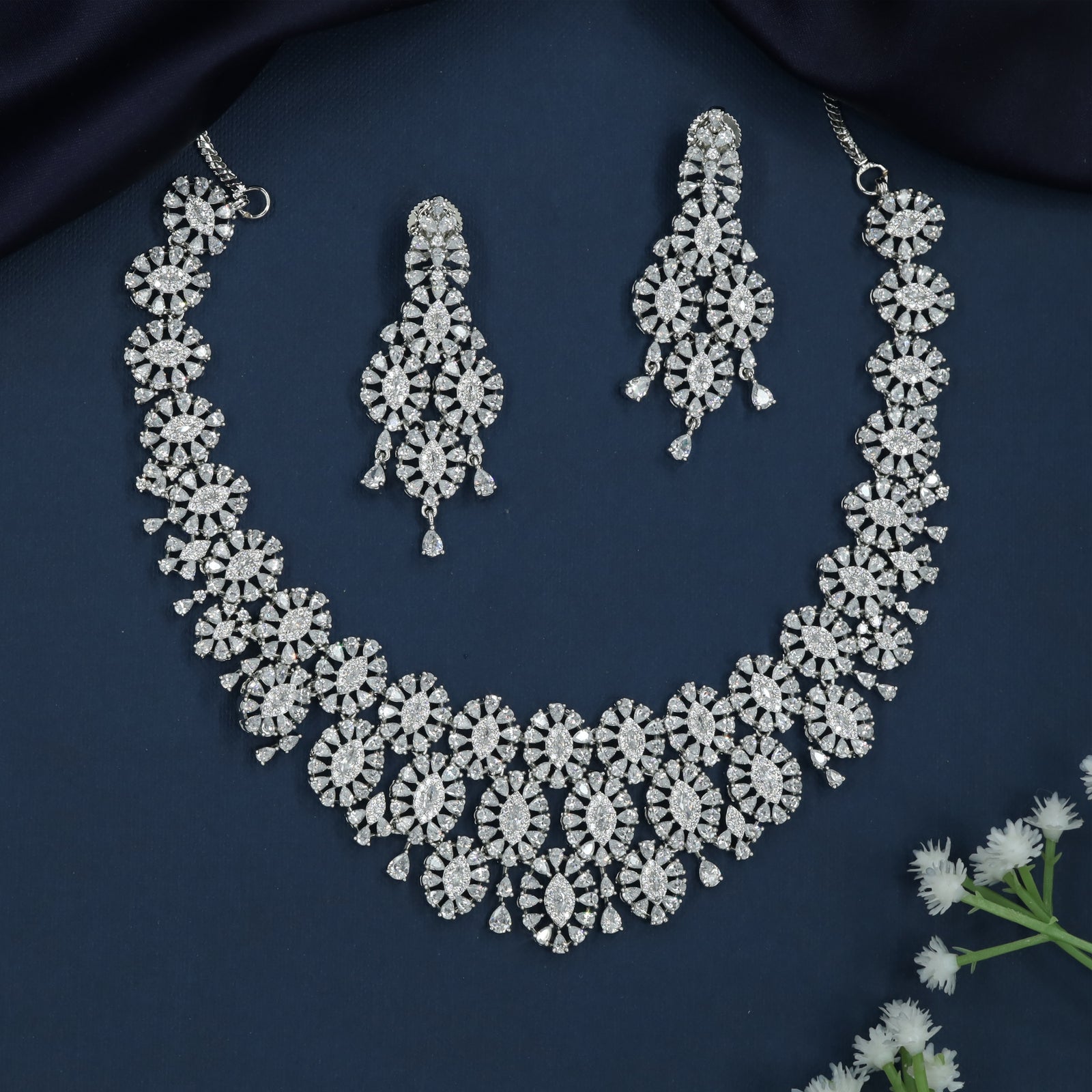 Floral Cluster Necklace with Layered Oval Bloom Panels