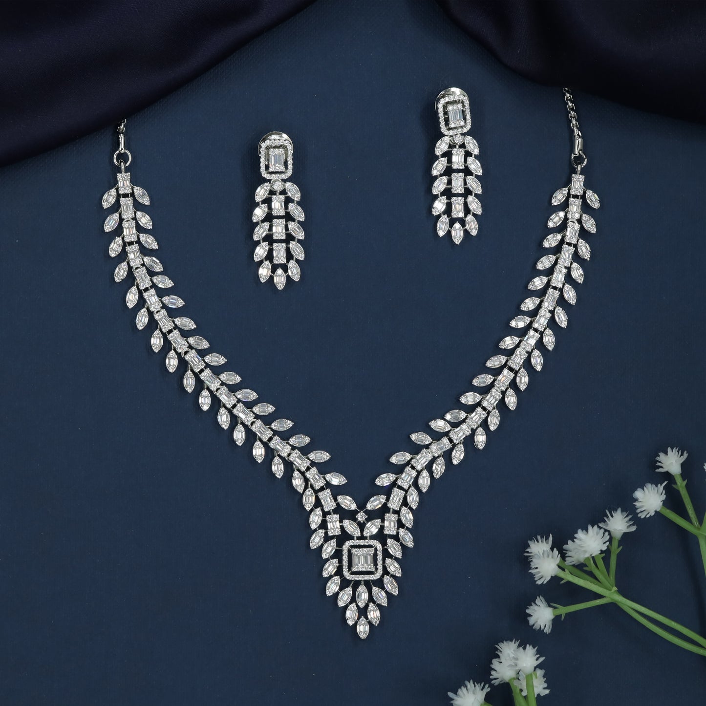 Leaf Vine Necklace with Geometric Center Accent