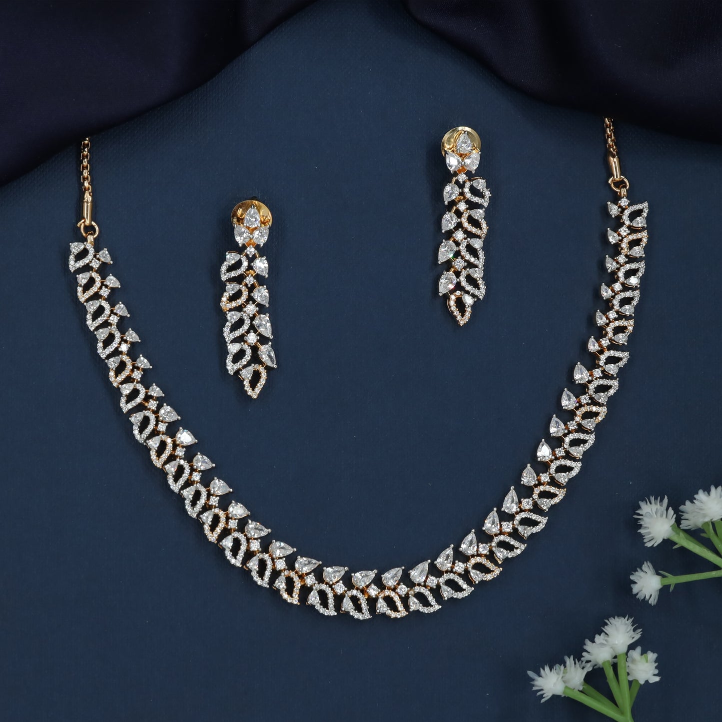 Chevron Border Necklace with Alternating Drop Panels