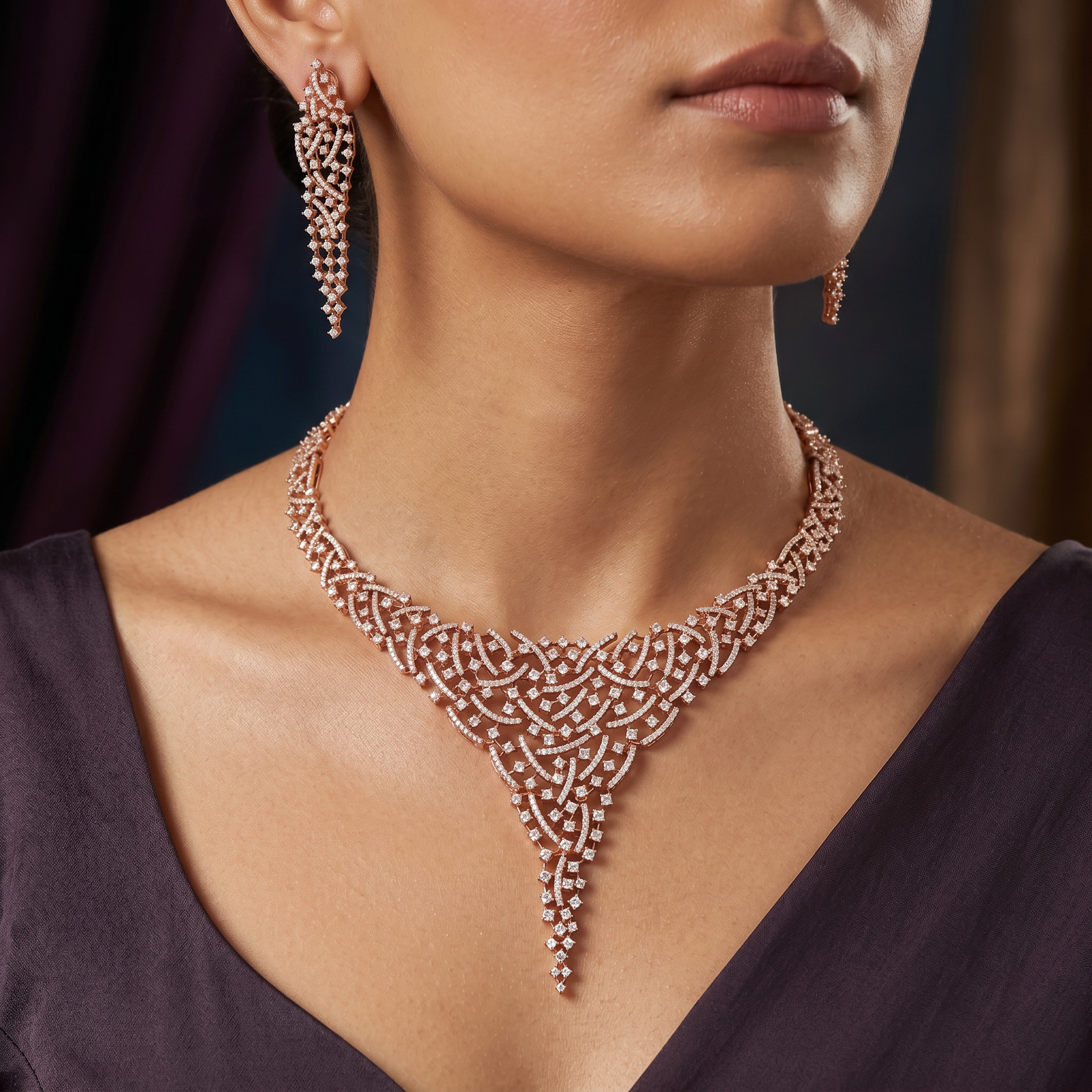 Interlock Weave Necklace with Cascading Border Styling