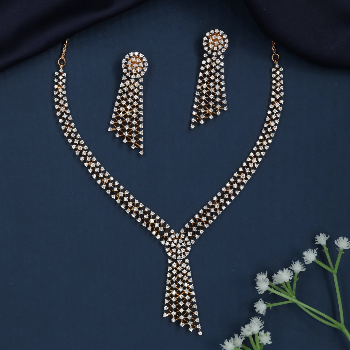 Crossband Panel Necklace with Layered Mesh Detailing