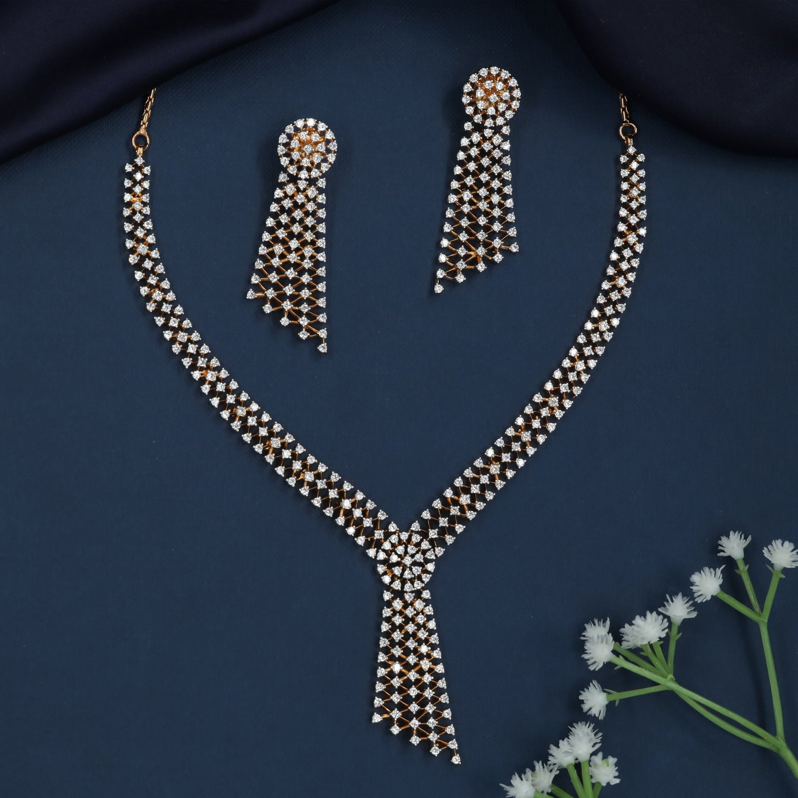 Crossband Panel Necklace with Layered Mesh Detailing
