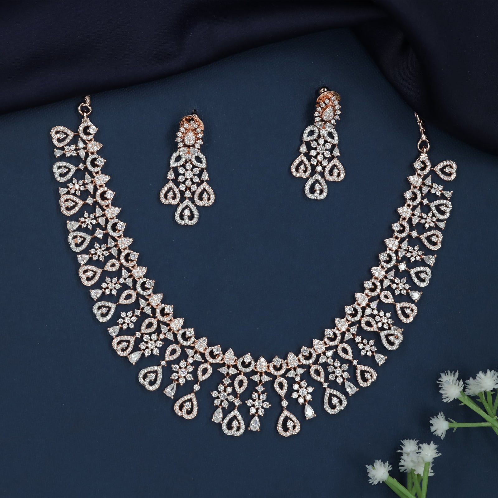 Twisted Floral Necklace with Decorative Fringe Flow