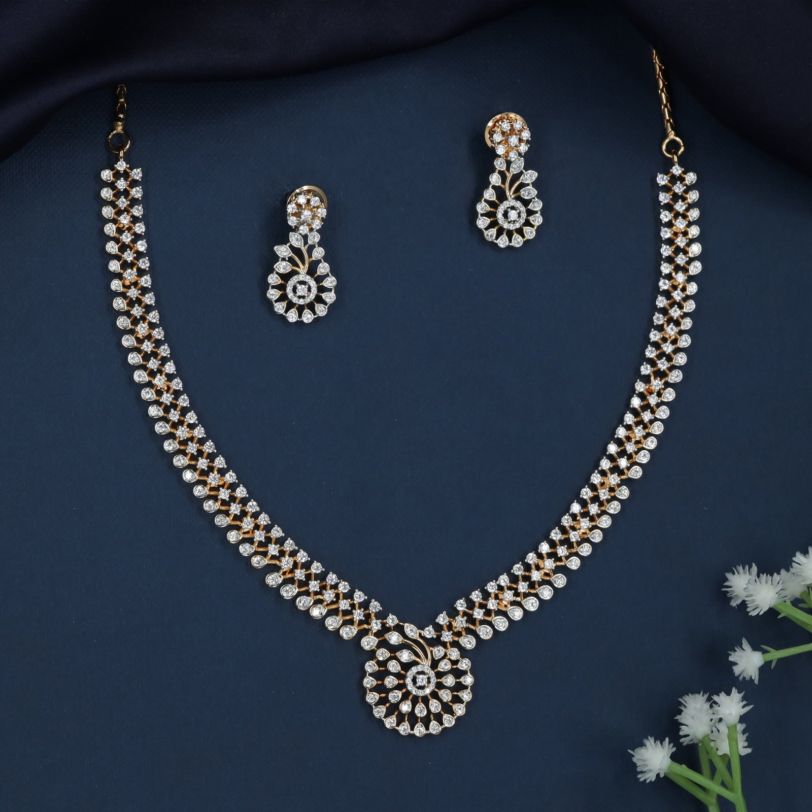 Circular Bloom Necklace with Radiating Pendant Accent