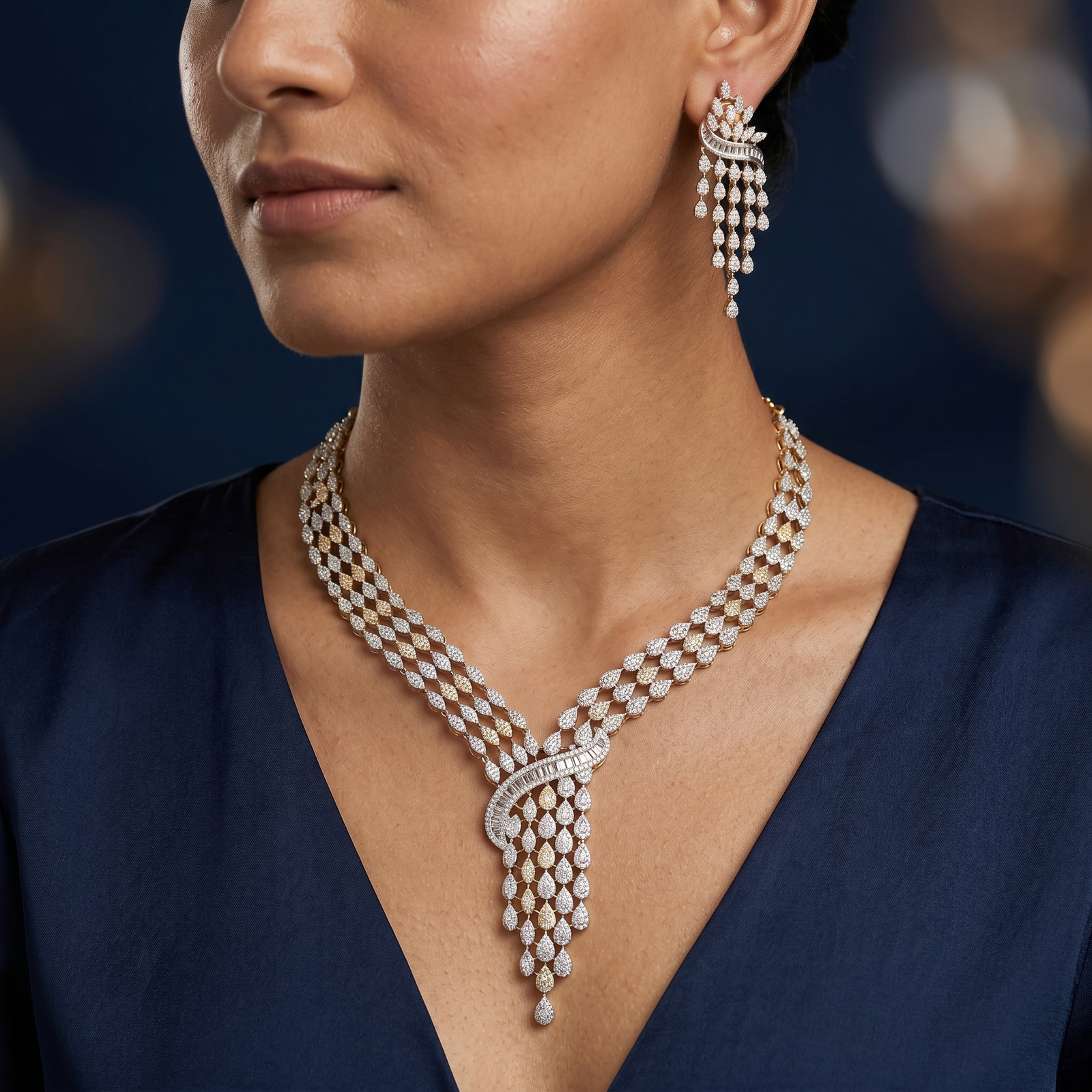 Angular Mesh Necklace with Structured Pendant Styling