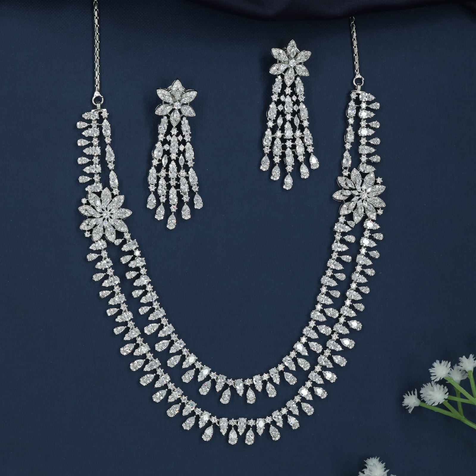 Petal Garland Necklace with Double Row Drop Styling