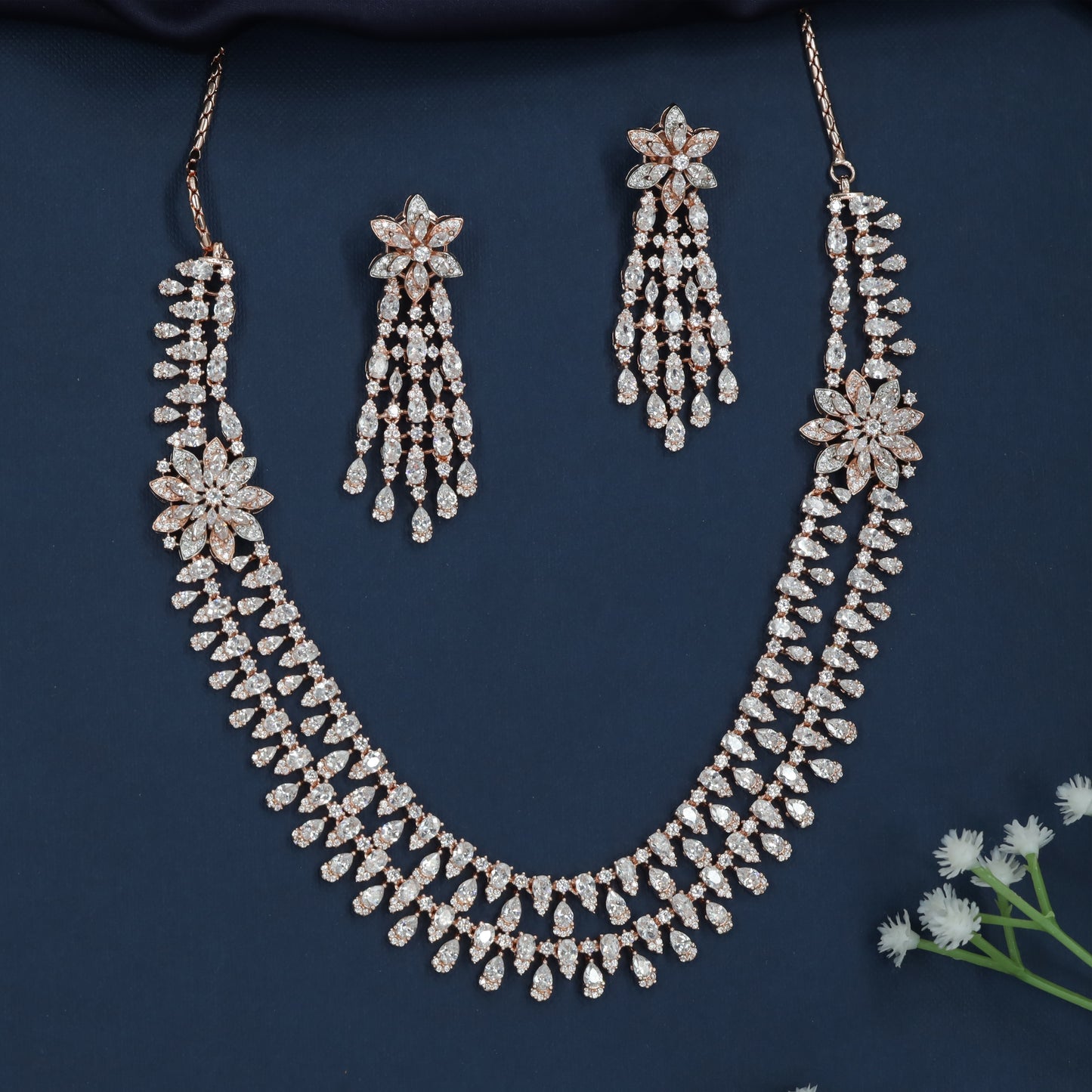 Petal Garland Necklace with Double Row Drop Styling