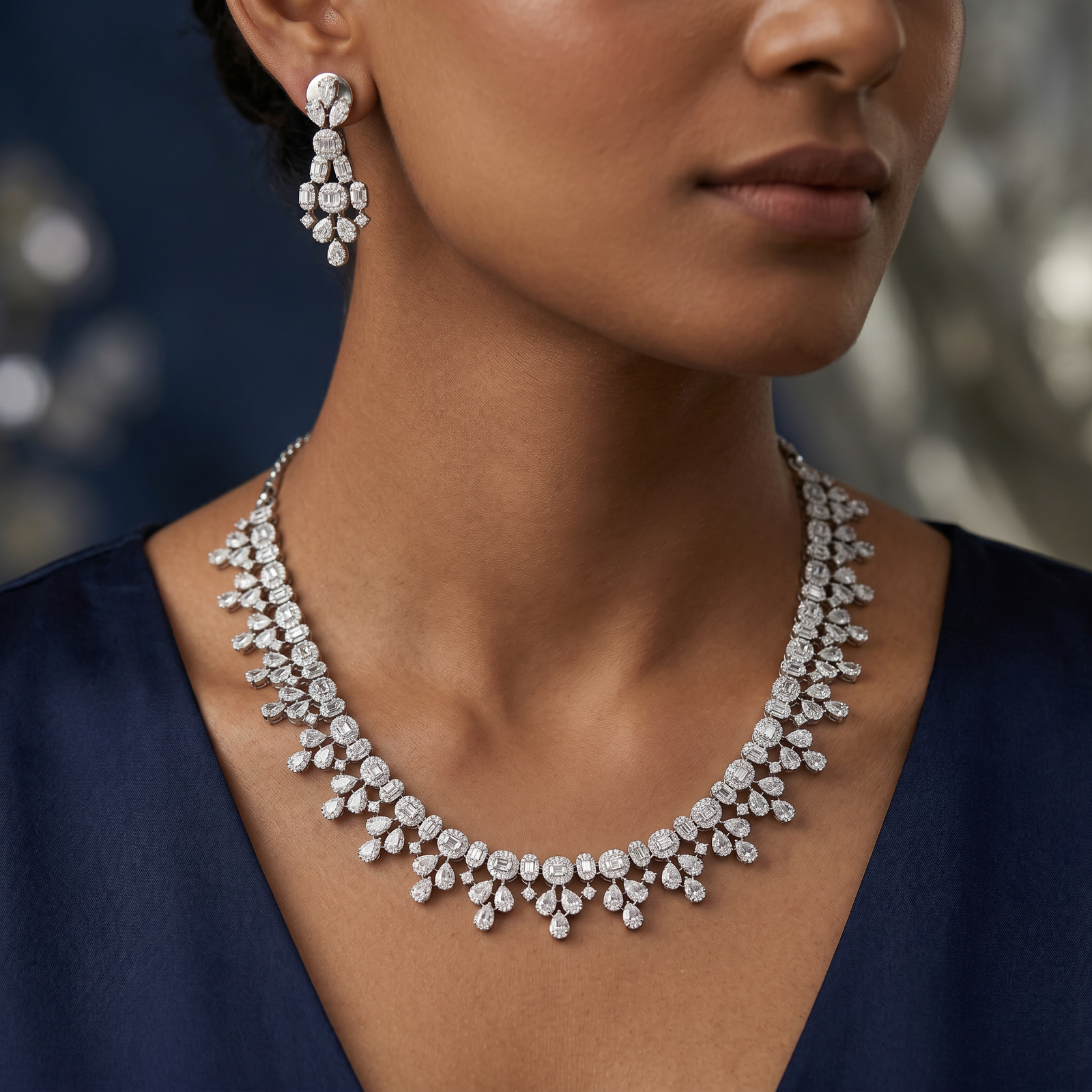 Looped Border Necklace with Cascading Marquise Layout