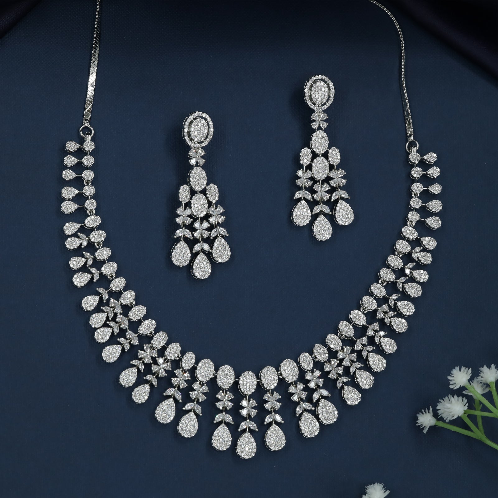 Braided Vine Necklace with Hanging Crystal Arrangement