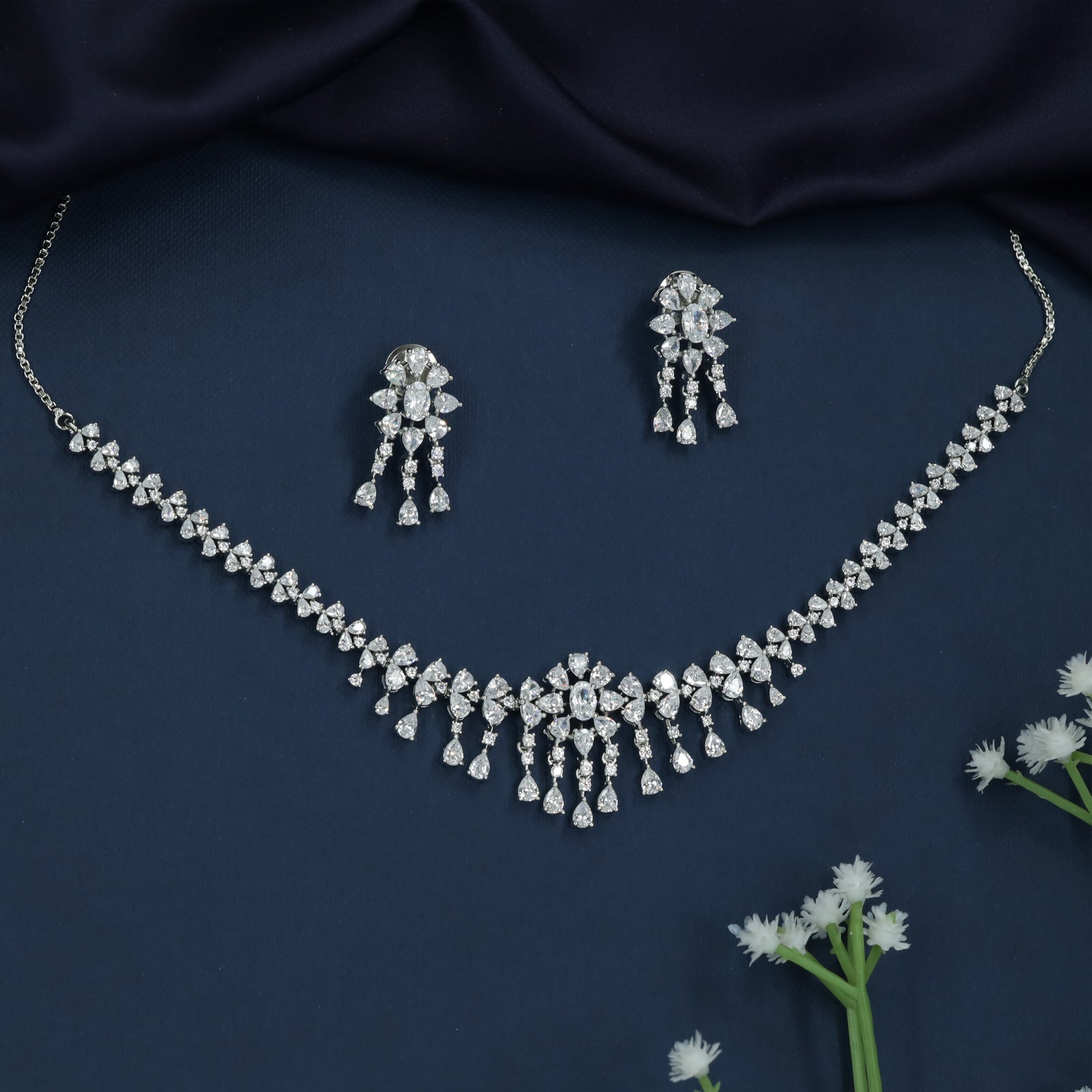 Crystal Vine Choker with Hanging Floral Accents