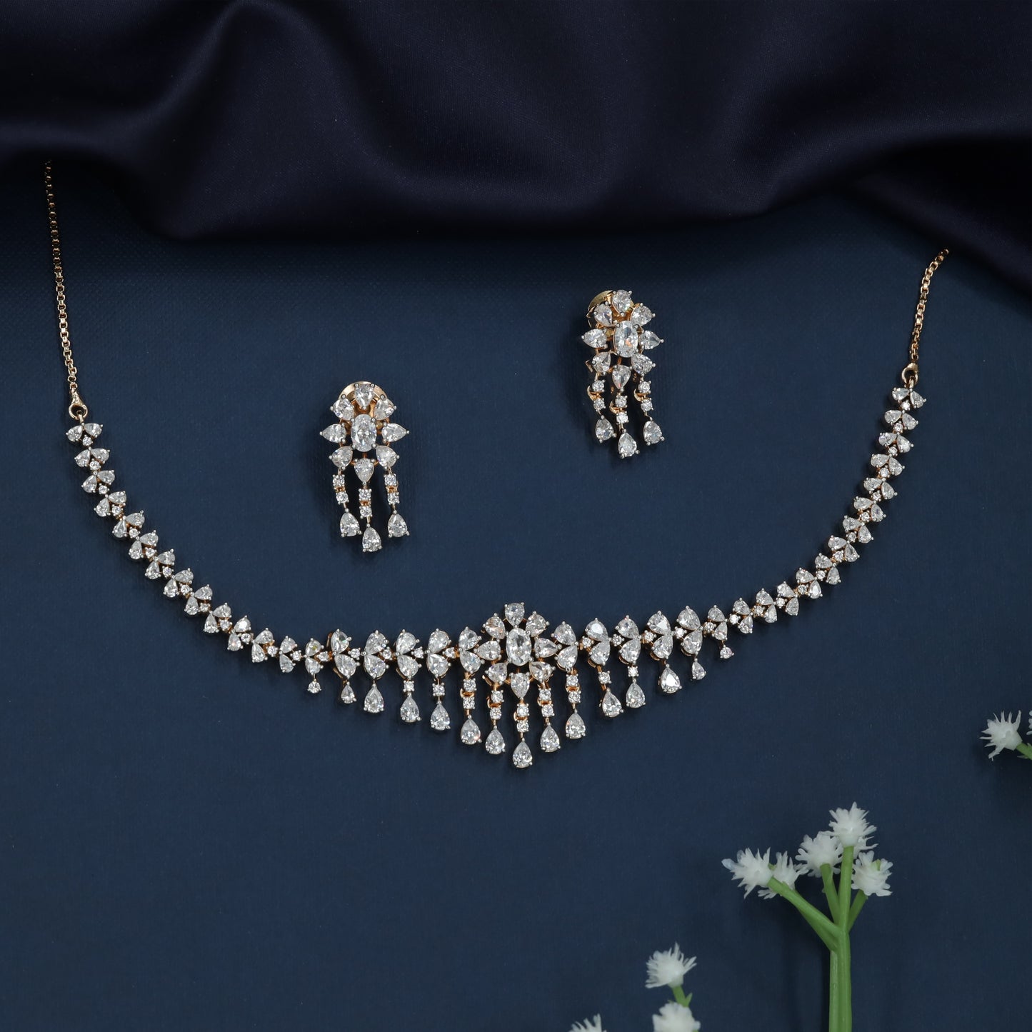 Crystal Vine Choker with Hanging Floral Accents