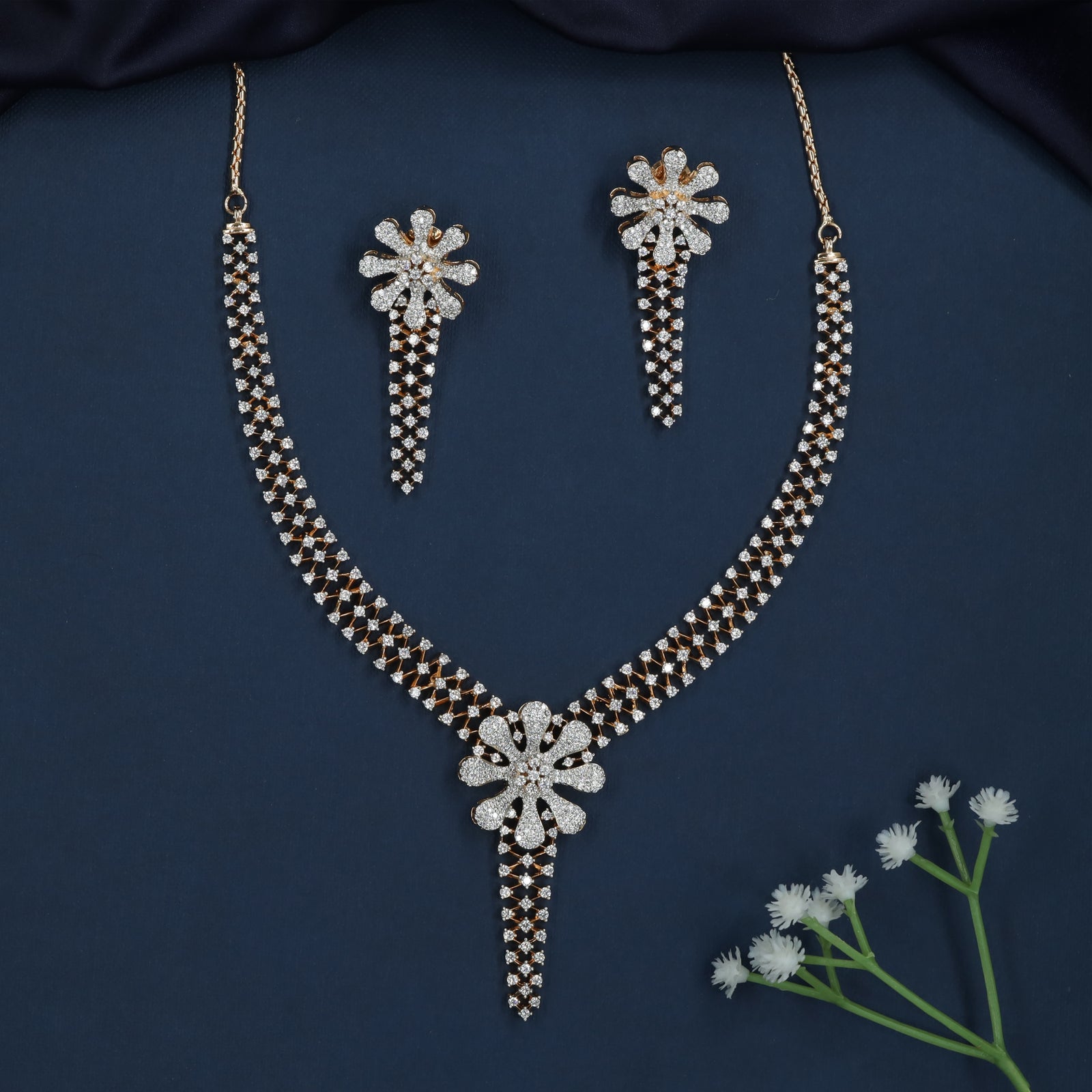 Ribbon Link Necklace with Floral Center Arrangement