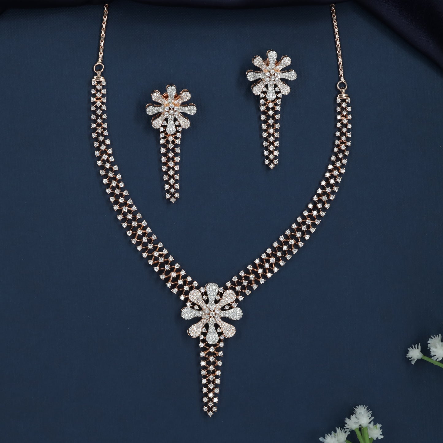Ribbon Link Necklace with Floral Center Arrangement