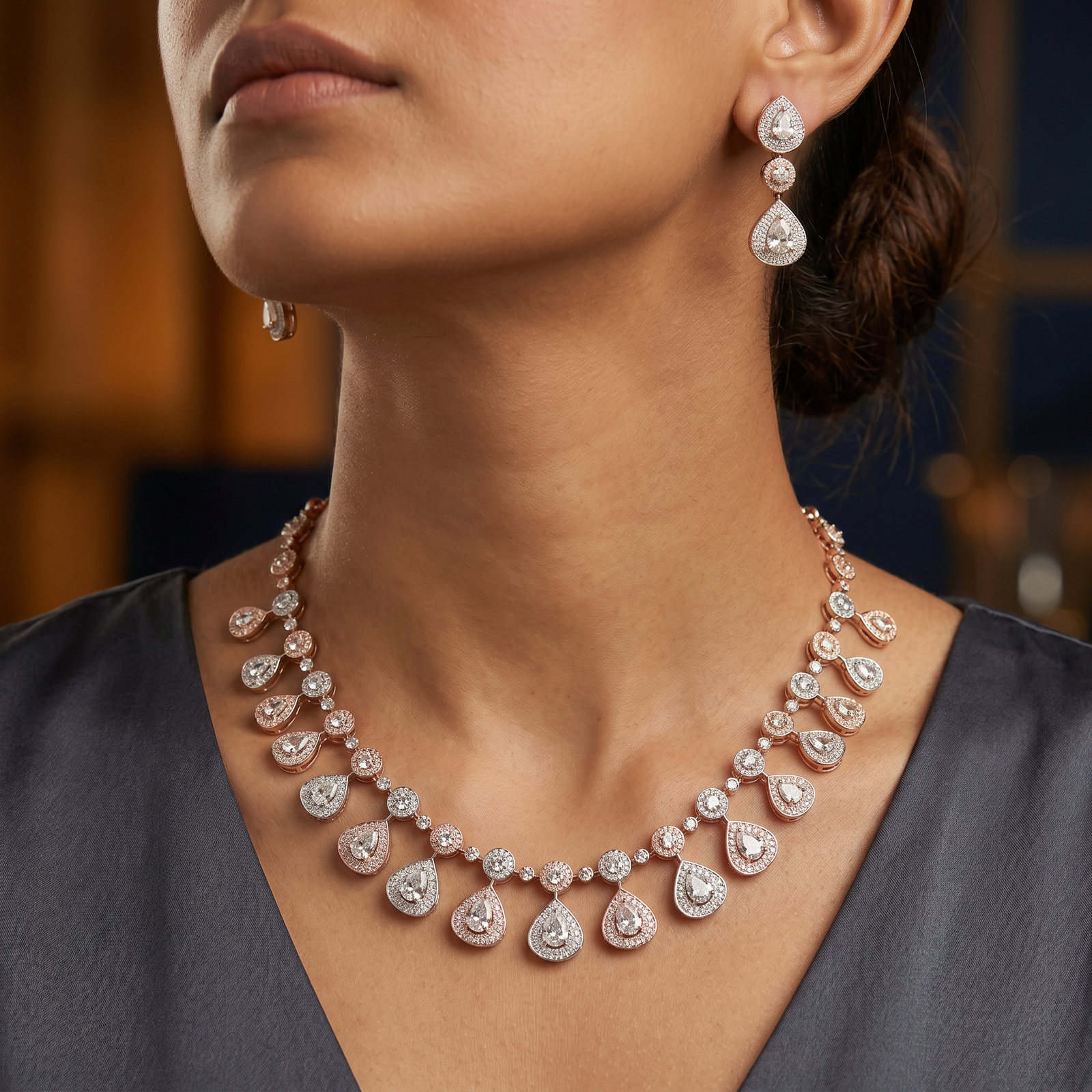 Teardrop Garland Necklace with Graduated Drop Borders