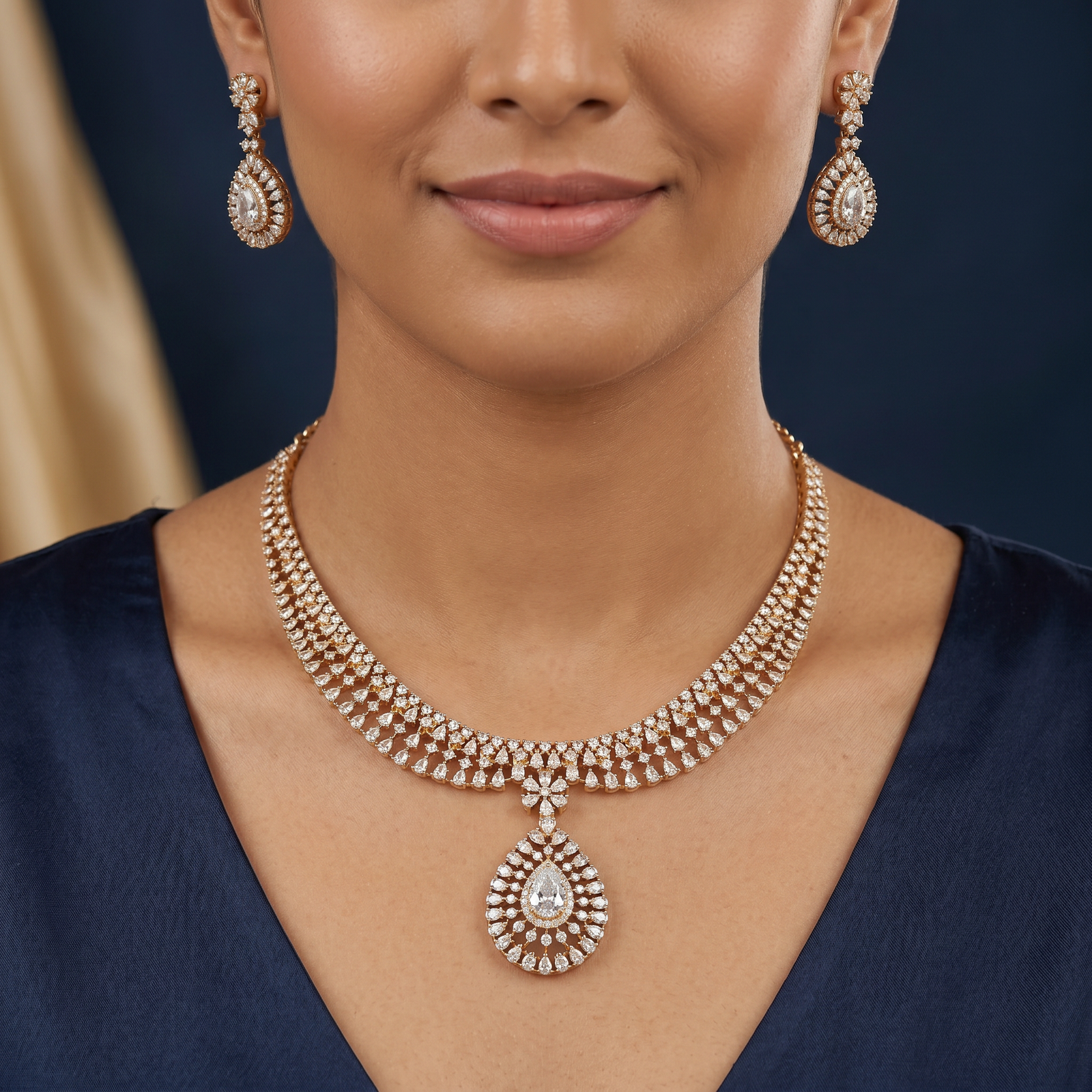 Radiant Drop Necklace with Center Pendant Accent
