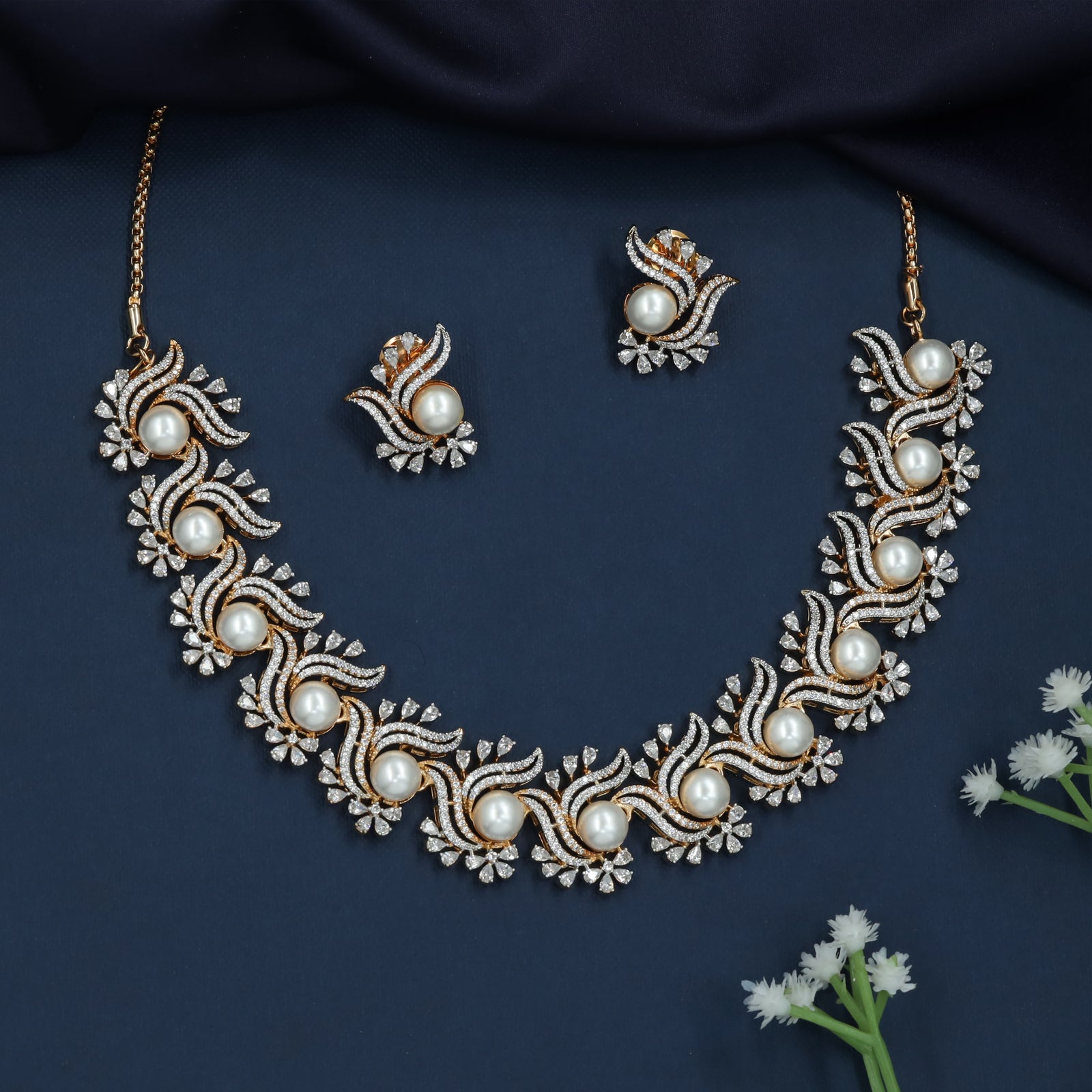 Pearl Swirl Necklace with Floral Border Detailing