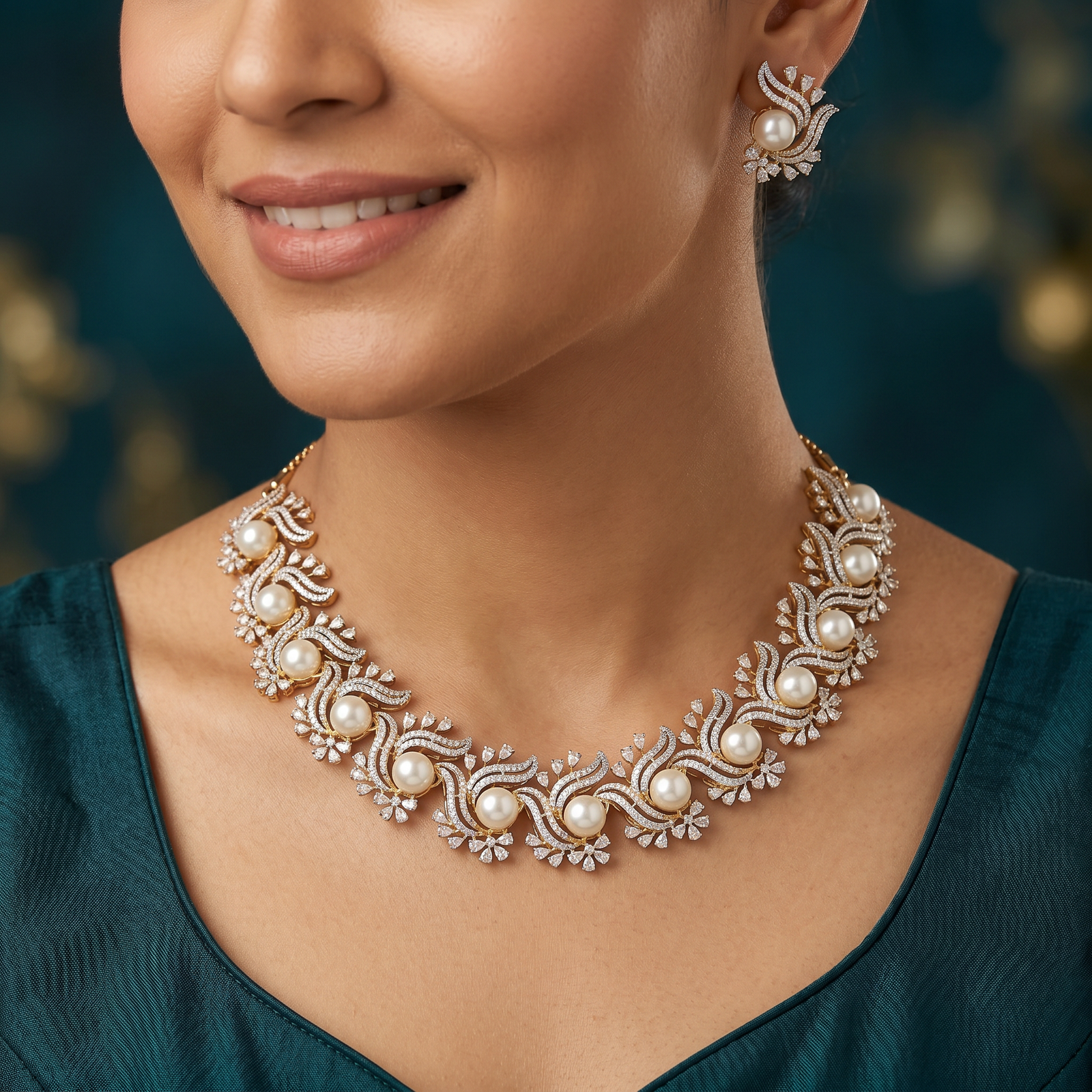 Pearl Swirl Necklace with Floral Border Detailing