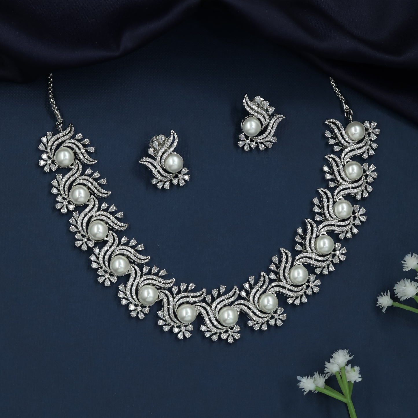 Pearl Swirl Necklace with Floral Border Detailing