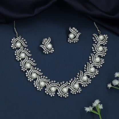 Pearl Swirl Necklace with Floral Border Detailing