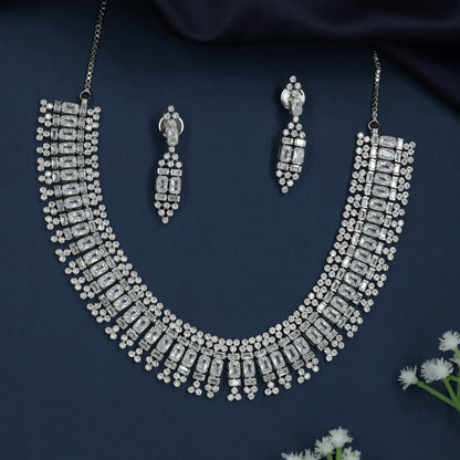 Rectangular Fringe Necklace with Cascading Crystal Borders