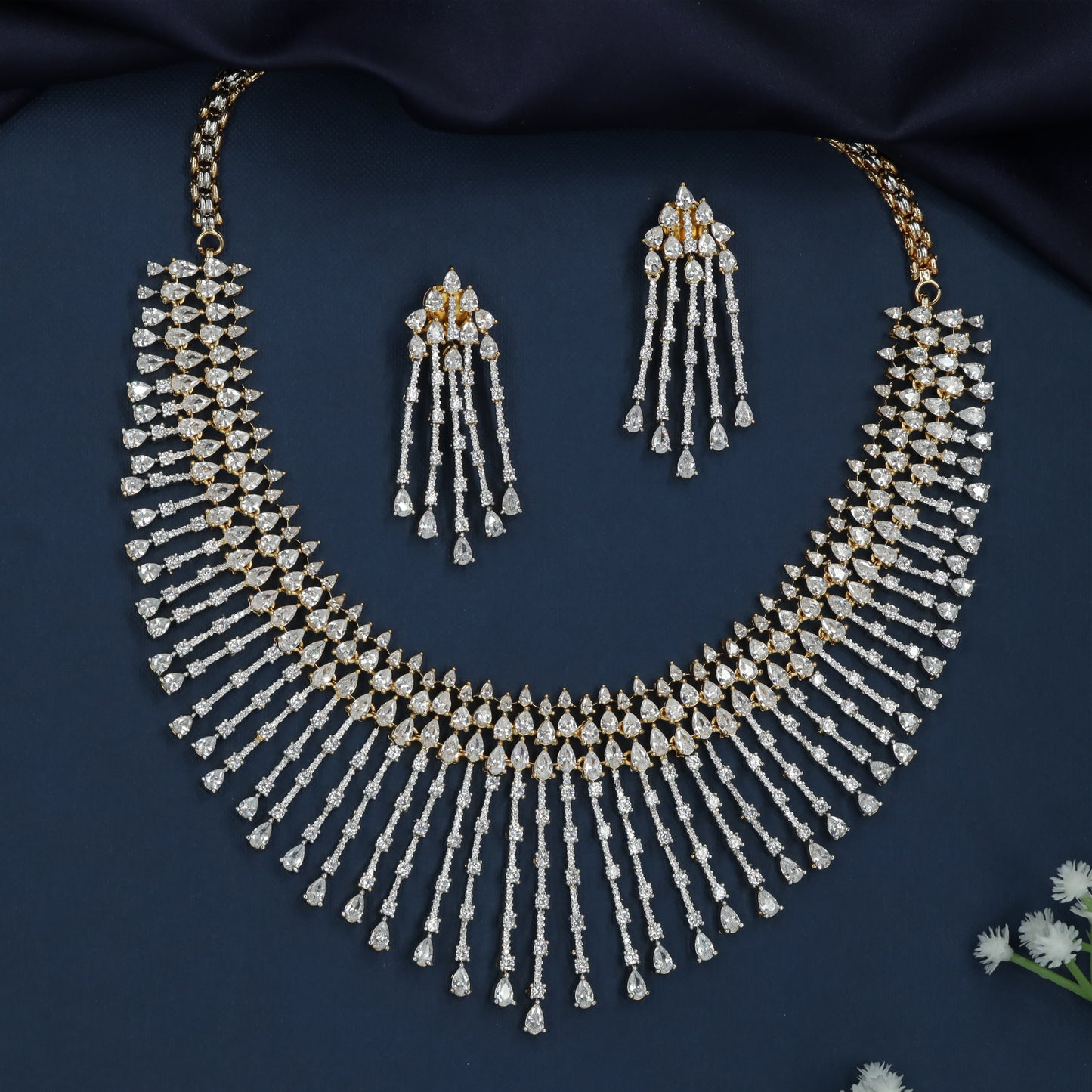 Radiant Fringe GJ Necklace with Cascading Crystal Lines