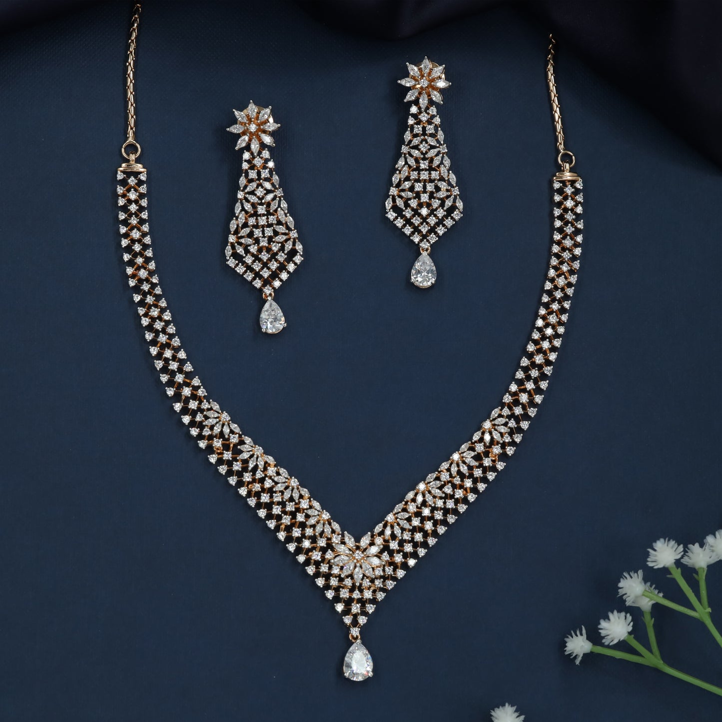 Braided Lattice GJ Necklace with Floral Drop Styling