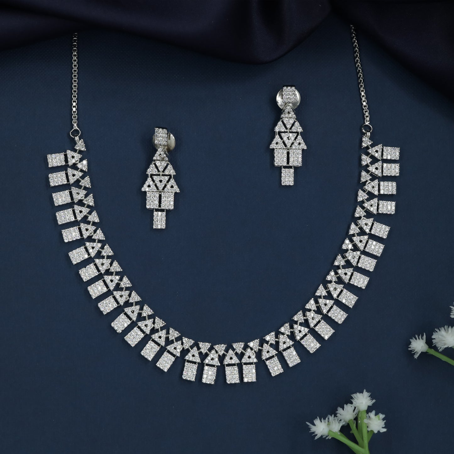 Prism Link Rhodium Necklace with Modern Panel Formation