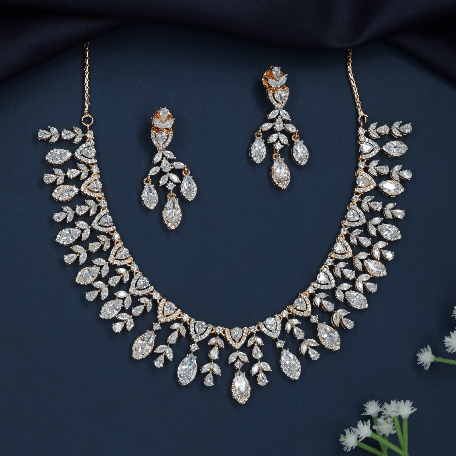 Leaf Drape GJ Necklace with Marquise Fringe Clusters