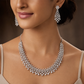 Premium Floral Arch Rhodium Necklace with Graduated Hanging Ends
