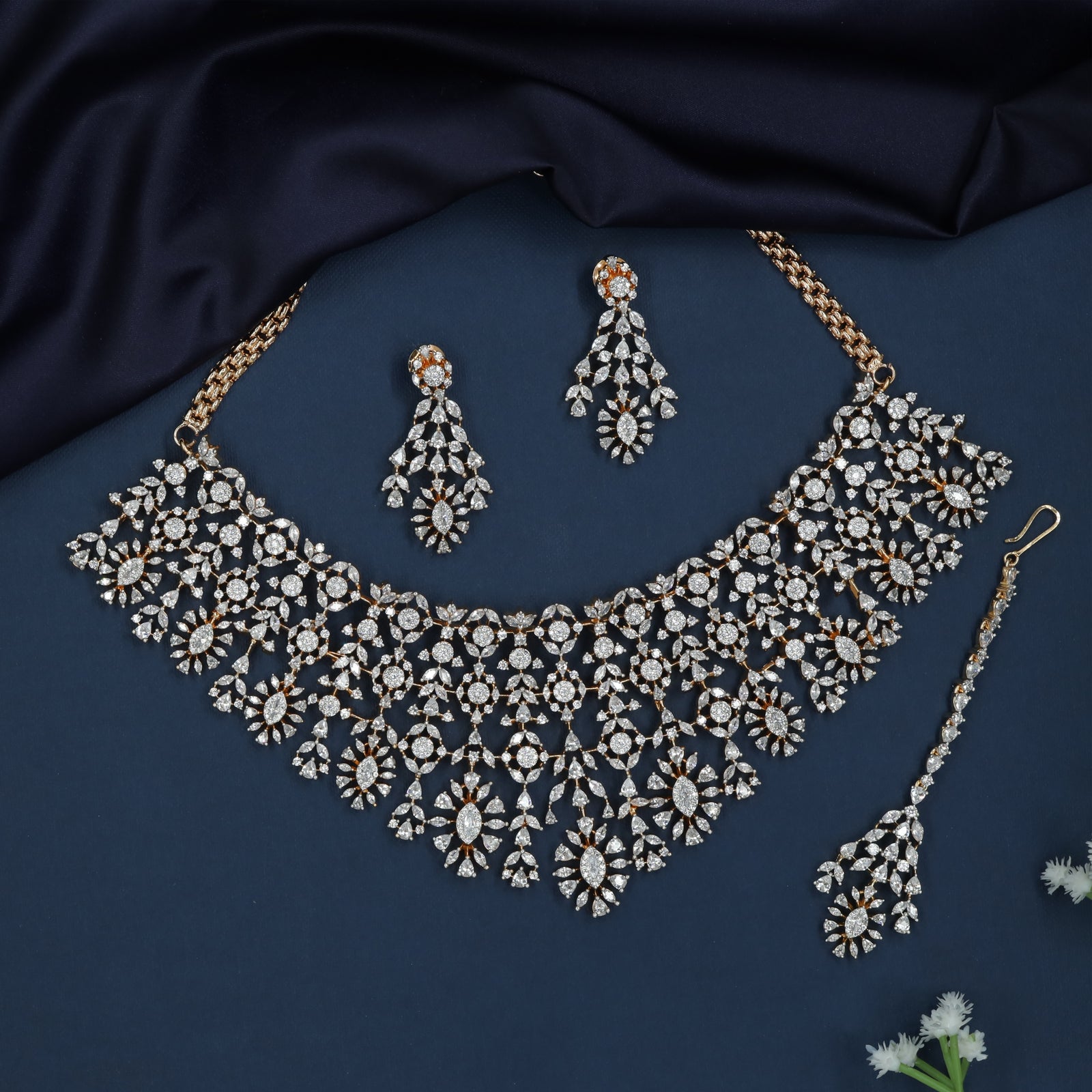Quartz Bloom Border GJ Necklace with Cascading Drop Layout