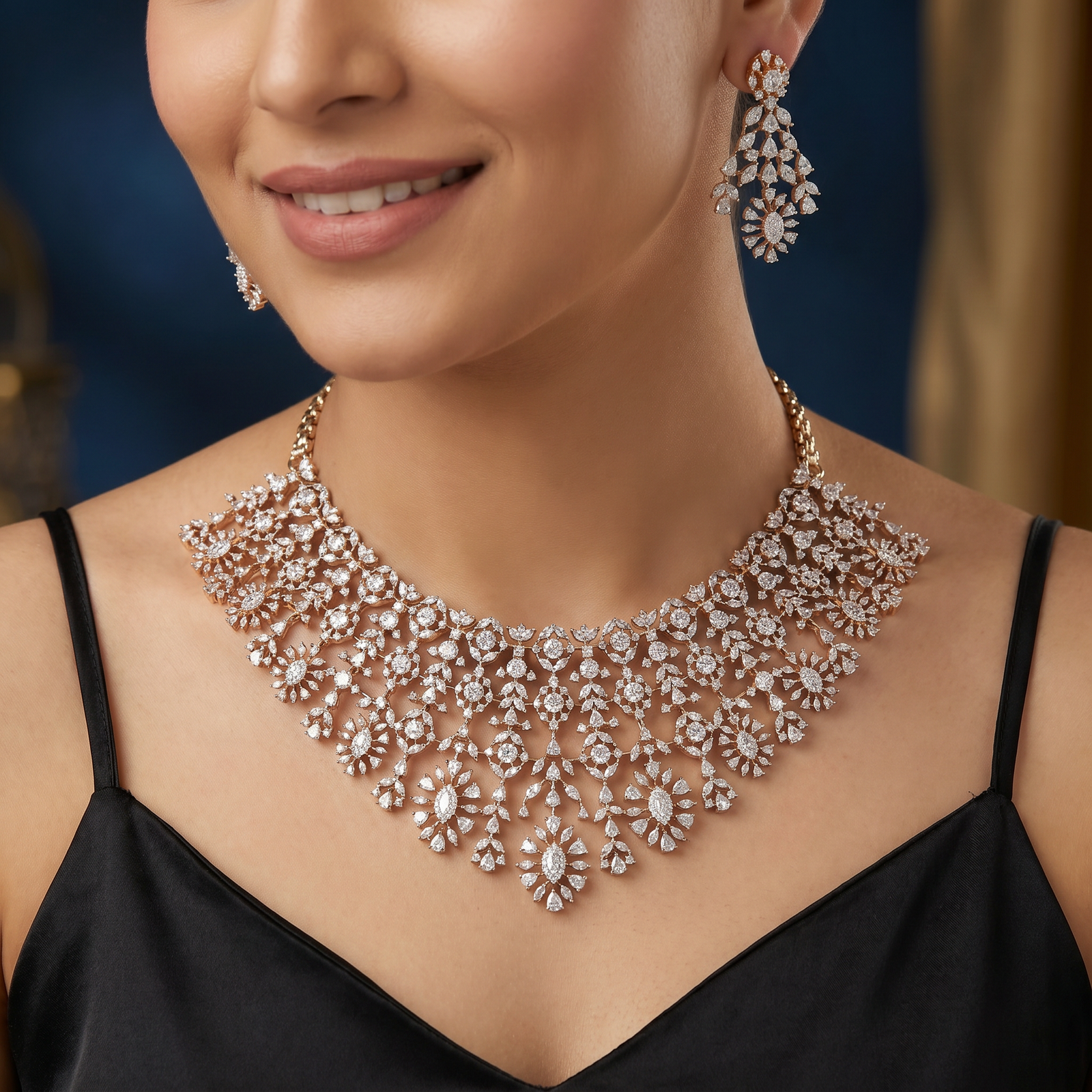Quartz Bloom Border GJ Necklace with Cascading Drop Layout