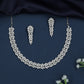 Topaz Leaf Curve Rhodium Necklace with Dense Chevron Alignment